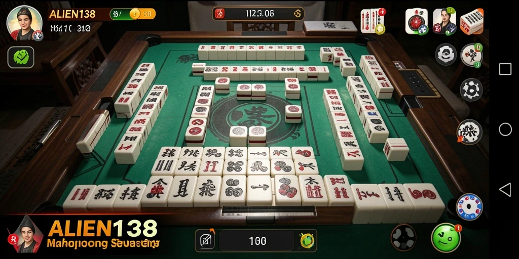 Tampilan gameplay seru dari ALIEN138 dengan ubin Mahjong yang berwarna-warni.