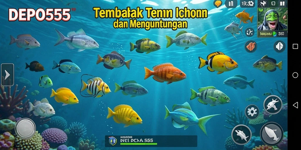 Tampilan gameplay DEPO555 dengan aksi menembak ikan yang seru.
