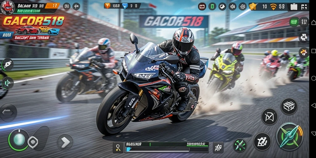 Tampilan gameplay GACOR518 menampilkan adrenalin balapan motor yang mendebarkan.